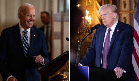 (L) U.S. President Joe Biden speaks during a reception for new democratic members of the United States Congress in the State Dining Room of the White House on January 5, 2025 in Washington, DC. (R) U.S. President-elect Donald Trump speaks to members of the media during a press conference at the Mar-a-Lago Club on January 7, 2025 in Palm Beach, Florida.