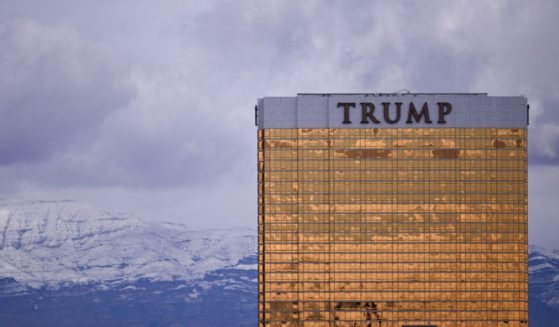 The Trump International Hotel Las Vegas ahead of Super Bowl LVIII in Las Vegas, Nevada on February 8, 2024.