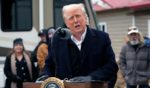 President Donald Trump speaks as he meets with homeowners affected by Hurricane Helene in Swannanoa, North Carolina, Jan. 24.