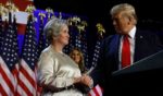 Republican presidential nominee, former U.S. President Donald Trump praises his campaign senior advisor Susie Wiles during an election night event at the Palm Beach Convention Center on November 6, 2024 in West Palm Beach, Florida.