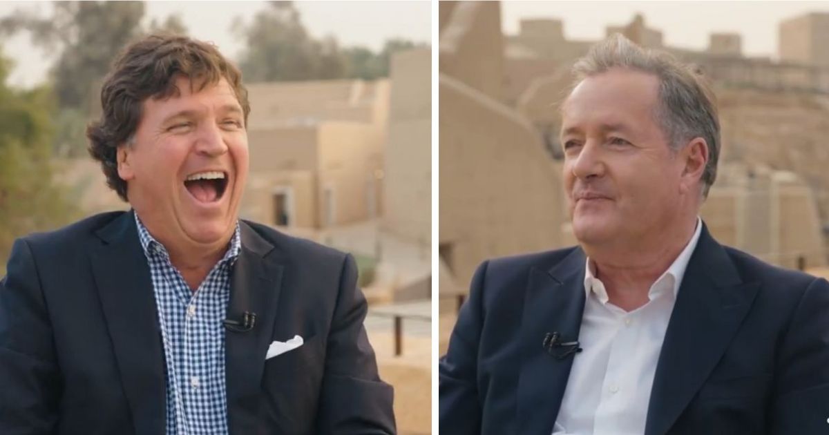 In an interview released on Friday, Tucker Carlson, left, laughed at Piers Morgan, right, for claiming that the U.K. is a free country.