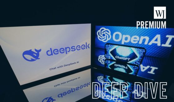 Screens display the logo of DeepSeek, a Chinese artificial intelligence company that develops open-source large language models, and the logo of OpenAI's artificial intelligence chatbot ChatGPT in Toulouse, France, on Jan. 29.