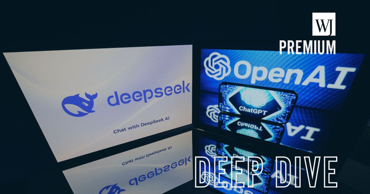 Screens display the logo of DeepSeek, a Chinese artificial intelligence company that develops open-source large language models, and the logo of OpenAI's artificial intelligence chatbot ChatGPT in Toulouse, France, on Jan. 29.