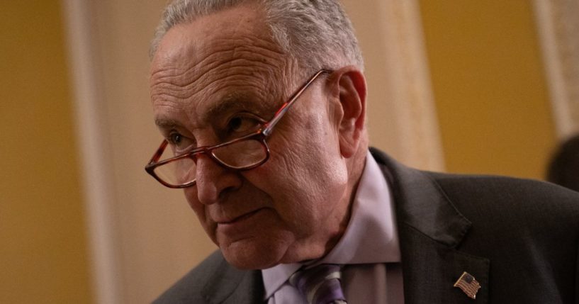 Senate Minority Leader Chuck Schumer arrives to speak to the media at the U.S. Capitol in Washington, D.C., on Tuesday.