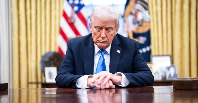 President Donald Trump listens as Elon Musk speaks to reporters in the Oval Office of the White House in Washington, D.C., on Tuesday.