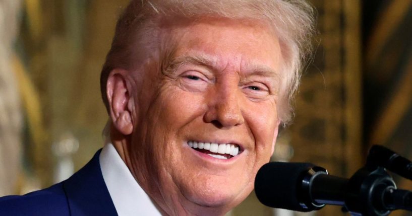 President Donald Trump speaks at Mar-a-Lago in Palm Beach, Florida, on Feb. 18.