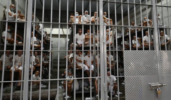 Inmates are held in a cell at the Counter-Terrorism Confinement Centre mega-prison, where hundreds of members of the MS-13 and 18 Street gangs are being held, in Tecoluca, El Salvador, in a photo dated Jan. 27. The CECOT, the largest prison in Latin America and emblem of the war against gangs of the government of President Nayib Bukele, celebrated two years since it was opened on Feb 1.