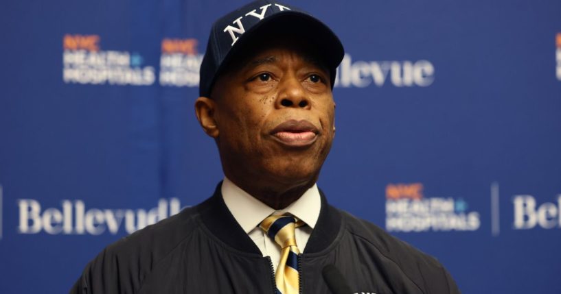 New York City Mayor Eric Adams speaks during a news conference with NYPD Commissioner Jessica Tisch at Bellevue Hospital Center in New York City on Tuesday.