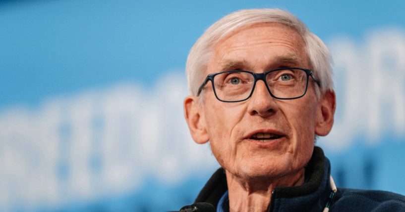 Wisconsin Governor Tony Evers speaks at a rally in support of Democratic vice presidential nominee Minnesota Gov. Tim Walz on Oct, 14, 2024, in Green Bay, Wisconsin.