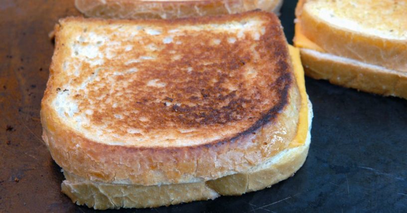 Grilled cheese sandwiches on the grill during a grilled cheese cooking competition at Griffith Park, April 19, 2008, in Los Angeles, California.