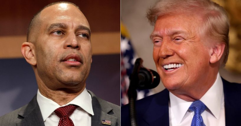 House Minority Leader Hakeem Jeffries, left, attempted to insult President Donald Trump, right, by calling him "Captain Chaos," but Trump supporters are embracing the nickname.