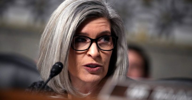 Sen. Joni Ernst questions then-Secretary of Defense nominee Pete Hegseth during his Senate Armed Services confirmation hearing on Capitol Hill in Washington, D.C., on Jan. 14.