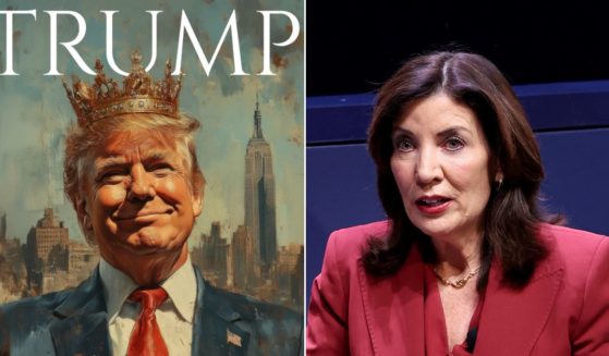 New York Gov. Kathy Hochul, right, was not amused at the White House's social media posts depicting President Donald Trump as a king in front of the New York City skyline after Trump killed Hochul's controversial toll.