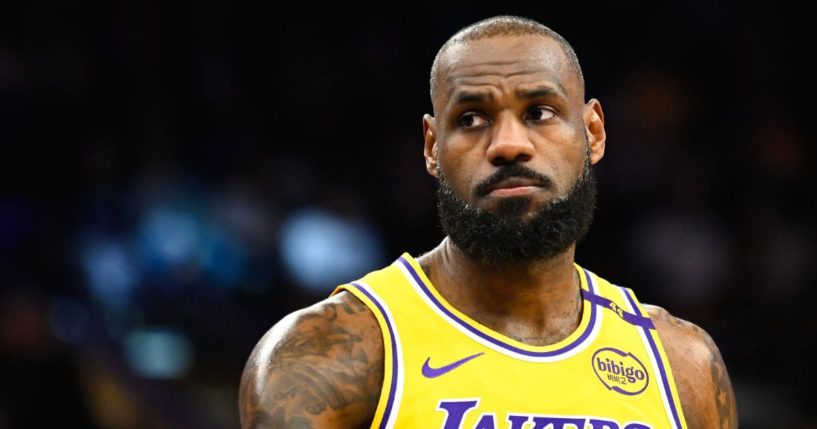 LeBron James of the Los Angeles Lakers looks on during a game against the Utah Jazz at Delta Center on Feb. 12, 2025, in Salt Lake City, Utah.