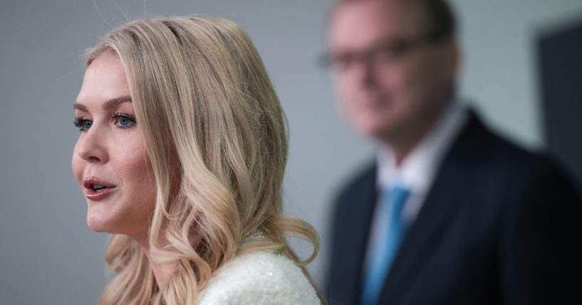 White House Press Secretary Karoline Leavitt delivers remarks at a press briefing at the White House on Feb. 20, 2025, in Washington, D.C.