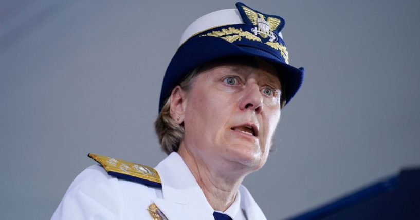 Adm. Linda Fagan, then-Commandant of the U.S. Coast Guard, speaks during a change of command ceremony at U.S. Coast Guard headquarters, in Washington, D.C., on June 1, 2022.