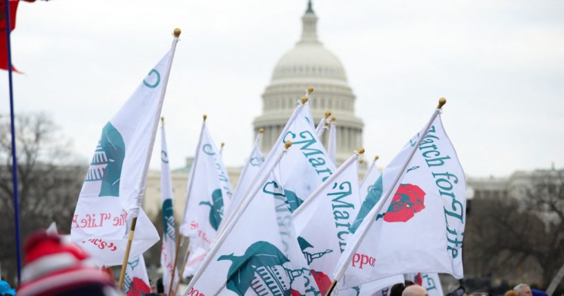 Pro-life protesters march past the U.S. Capitol to the Supreme Court in for the 52nd annual March For Life in Washington, D.C. on Jan. 24.