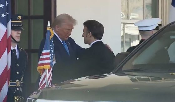 French President Emmanuel Macron and U.S. President Donald Trump shake hands at the White House on Feb. 24, 2025.