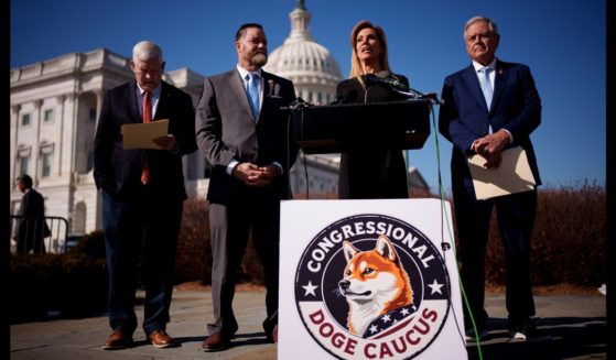 Department of Government Efficiency Caucus members, including Representatives Pete Sessions (R-TX), Aaron Bean (R-FL), and Ralph Norman speak to reporters on Capitol Hill on Feb. 25, 2024.