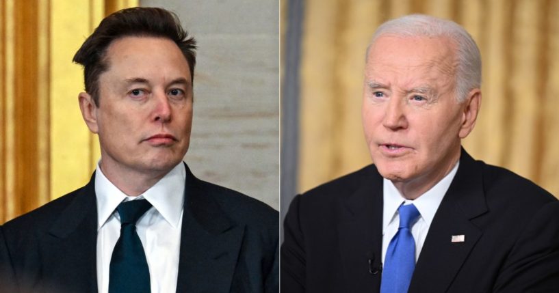 The Department of Government Efficiency, operating with Elon Musk, left, is attempting to gain access for one person to the IRS system and facing severe media backlash, but under the administration of former President Joe Biden, right, 919 people had access to the IRS system.