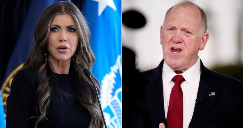 Homeland Security Secretary Kristi Noem, left, and border czar Tom Homan claim that there is a leaker in the FBI trying to thwart raids and mass deportations.