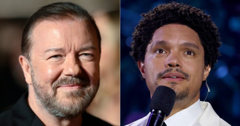 After Sunday’s woke Grammys, hosted by Trevor Noah, right, comedian Ricky Gervais, left, took to X to chastise the entertainment elite.