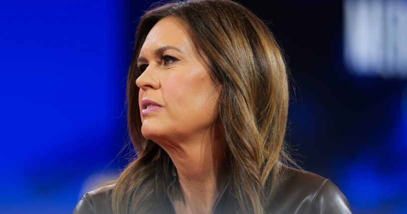 Gov. Sarah Huckabee Sanders speaks during the Conservative Political Action Conference in Oxon Hill, Maryland, on Saturday.