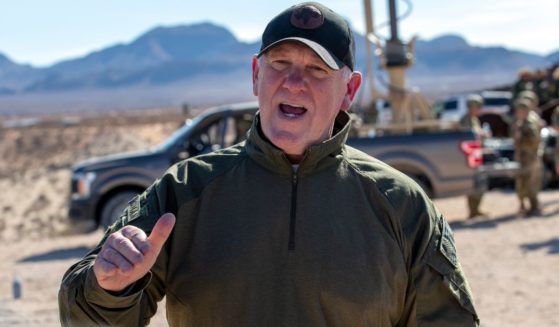 Border czar Tom Homan speaks to the media while visiting the U.S.-Mexico border with Defense Secretary Pete Hegseth in Sunland Park, New Mexico, on Monday.