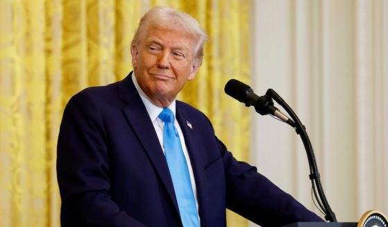 President Donald Trump attends a joint press conference with Israeli Prime Minister Benjamin Netanyahu in the East Room of the White House on February 4, 2025, in Washington, D.C.