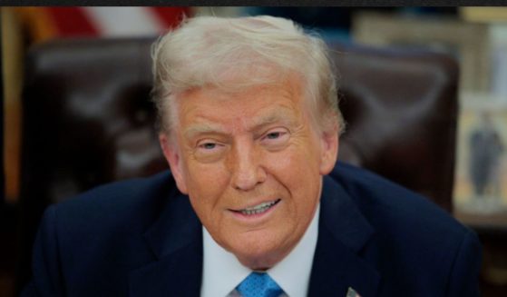 President Donald Trump, seen in a Jan. 31 photo, expressed incredulity when Fox News' Peter Doocy told him his predecessor, former President Joe Biden, has signed with a Hollywood talent agency.