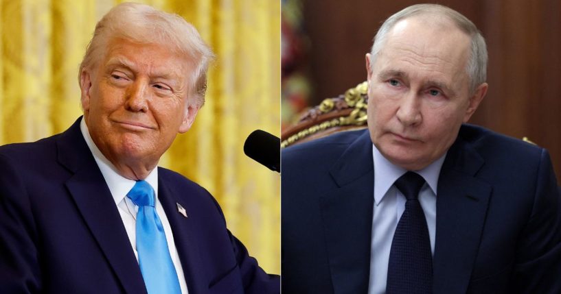 Vladimir Putin's, right, Russia has responded strongly after President Donald Trump, left, announced a plan for a missile defense system in the U.S.