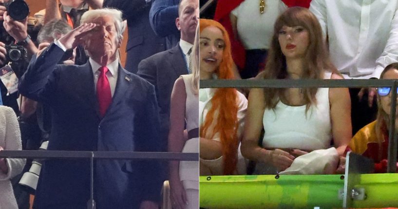 President Donald Trump, left, and Taylor Swift, right, were both in attendance at the Super Bowl in New Orleans, Louisiana, on Sunday, but the crowd reactions to seeing them were vastly different.