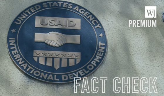 The United States Agency for International Development logo is displayed on a USAID office in Tegucigalpa, Honduras, on Thursday.