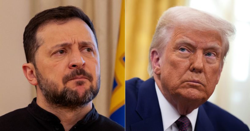 On Tuesday, President Donald Trump, right, claimed that Ukrainian President Zelenskyy, left, is extremely unpopular with his own people, and Zelenskyy responded by claiming that Trump 