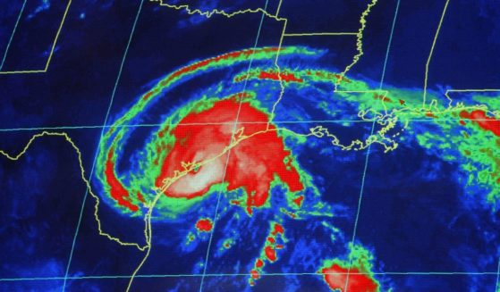 A radar image of Hurricane Claudette is seen as it nears landfall in Texas at the National Hurricane Center July 15, 2003 in Miami.