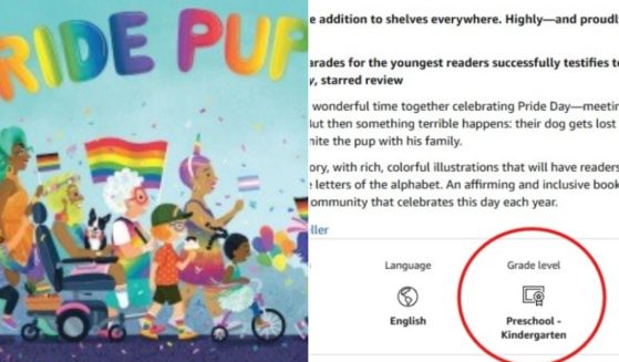 The cover of "Pride Puppy," one of the books that are named in a lawsuit against the Montgomery, County, Maryland School District, next to a screen shot of its promotion page on Amazon.