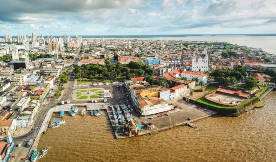 A panoramic view of Belem City in the Amazon region of Brazil.