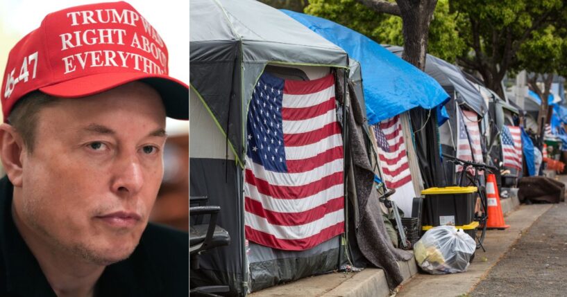 Elon Musk, left, uncovered government waste - this time in the form of $1 billion spent on a survey. That amount could have been used to provide homes to 4,000 homeless veterans.