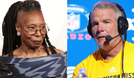 On Tuesday, Brett Favre, right, spoke out against Whoopi Goldberg, left, and her view on allowing men to play in women's sports.