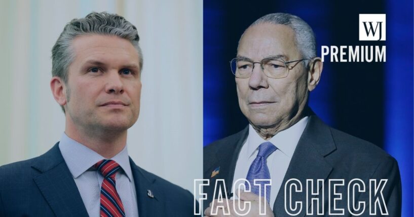 New reports on social media claim that Secretary of Defense Pete Hegseth, left, has removed black service members, such as Gen. Colin Powell, right, and women from the Arlington Nation Cemetery's list of notable Americans.