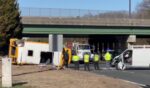 The school bus collided with a GMC van and flipped, authorities said.