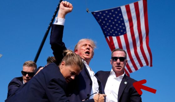 Donald Trump is surrounded by U.S. Secret Service agents, including now Director of the Secret Service Sean Curran, arrow, following an assassination attempt at a campaign rally in Butler, Pennsylvania, on July 13.