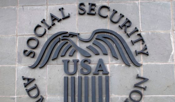 The logo of the Social Security Administration is seen outside a Social Security building, Nov. 5, 2020, in Burbank, California.