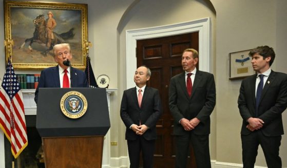 President Donald Trump speaks in the Roosevelt Room flanked by Masayoshi Son, Chairman and CEO of SoftBank, Larry Ellison, Executive Charmain of Oracle, and Sam Altman, CEO of Open AI, at the White House on Jan. 21, 2025.