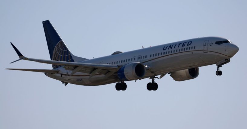 A United Airlines Boeing 737 MAX 9 approaches San Diego International Airport for a landing from San Francisco on Dec. 20.