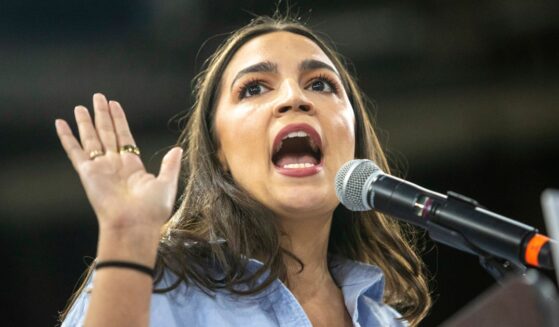 Rep. Alexandra Ocasio-Cortez speaks during a "Fighting Oligarchy" event in Nampa, Idaho, on April 14.