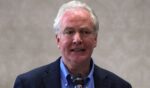 Sen. Chris Van Hollen speaks during a news conference in San Salvador, El Salvador, on Thursday.