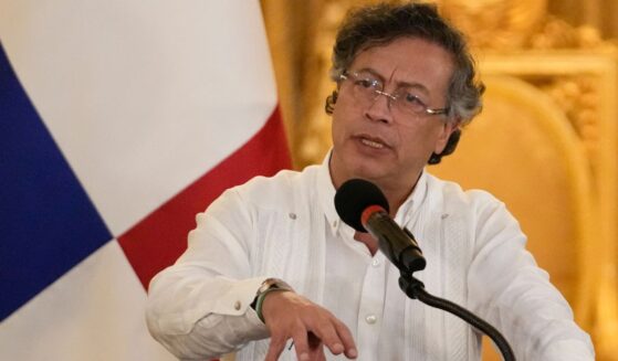 Colombia's President Gustavo Petro speaks after a meeting with the Panamanian president at the presidential palace in Panama City on March 28.