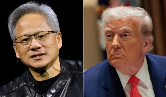 NVIDIA CEO Jensen Huang, left, will be making a $500 million investment in American manufacturing facilities, according to an announcement by President Donald Trump's administration.