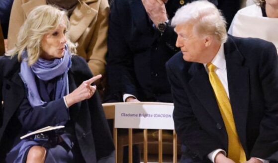 Then-first ladyJill Biden, left, appeared to have an intense conversation with then-President-elect Donald Trump inside Notre-Dame Cathedral in Paris before a ceremony to mark the re-opening of the landmark cathedral on Dec. 7.